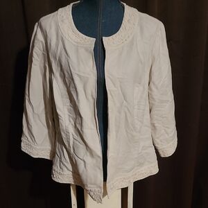 Coldwater Creek Cream Embroidered Open Jacket